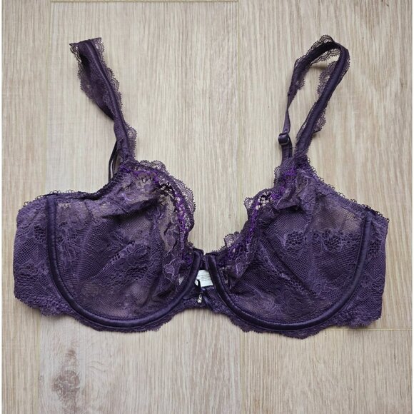 Chantelle Eternelle 3621 Purple Lace Sheer Underwire Unpadded Bra 34C - Picture 1 of 9